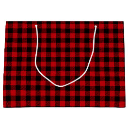 Sacola Para Presentes Grande Padrão de Verificação Preto e Vermelho