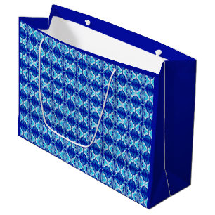 Sacola Para Presentes Grande Padrão de wallpaper Art Deco - azul de cobalto e b