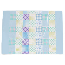 Sacola Para Presentes Grande Padrão de Xadrez Temático Azul