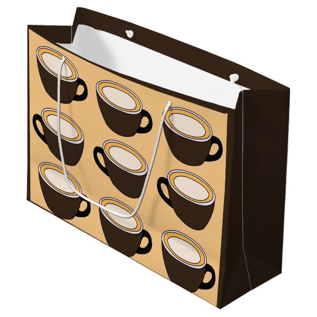 Sacola Para Presentes Grande Padrão de Xícara de Café (Frente inclinada)