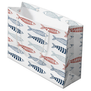 Sacola Para Presentes Grande Padrão Decorativo do Peixe de Sardinha do Mediterr
