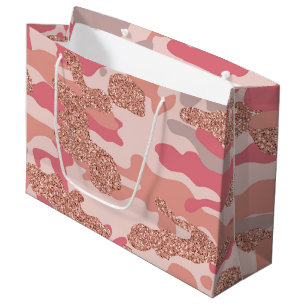 Sacola Para Presentes Grande Padrão do Exército do Camo Cor-de-rosa-rosa com Ro