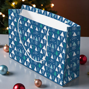 Sacola Para Presentes Grande Padrão do Floco de Neve da Árvore de Natal de inve