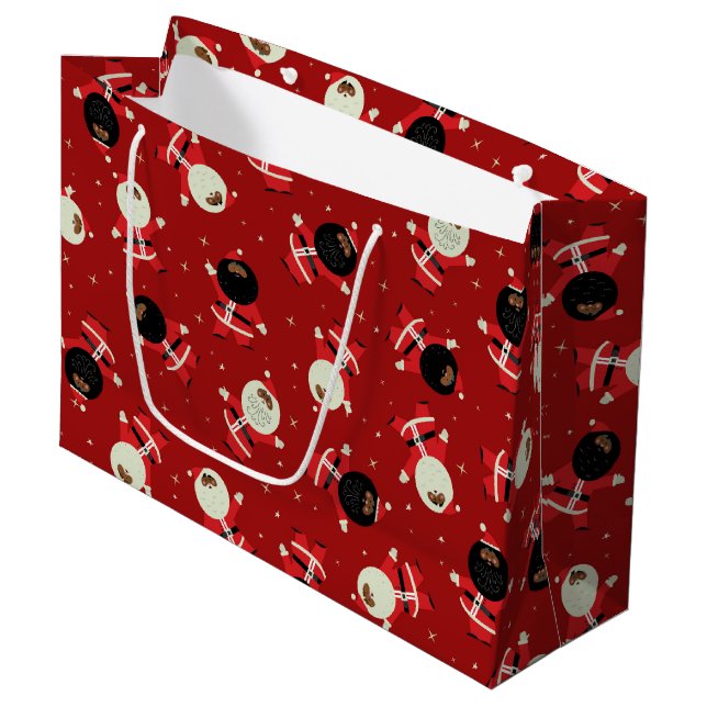 Sacola Para Presentes Grande Padrão do Partido dos Papais noeis Pretos Escuros  (Frente inclinada)