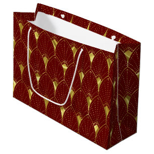 Sacola Para Presentes Grande Padrão Dourado De Arte Elegante No Vermelho Escuro