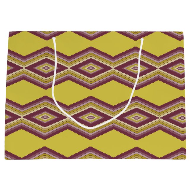 Sacola Para Presentes Grande Padrão Dourado de na moda com Borgonha (Frente)