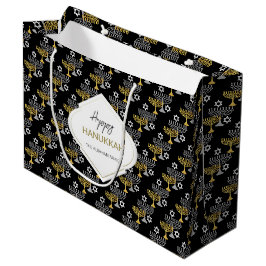 Sacola Para Presentes Grande Padrão Elegante de Feriado de Hanukkah Dourado