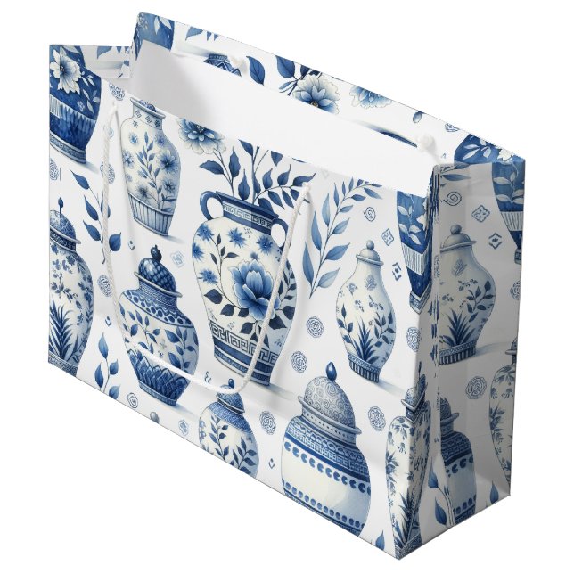 Sacola Para Presentes Grande Padrão Elegante de Jars Ginger de Aquarela (Frente inclinada)