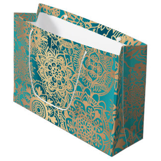 Sacola Para Presentes Grande Padrão Elegante Verde e Dourado de Mandala