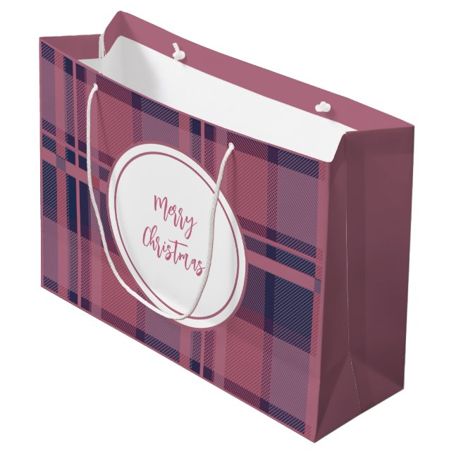 Sacola Para Presentes Grande Padrão Escocesa Rosa Personalizada Lady Tartan (Frente inclinada)