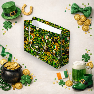 Sacola Para Presentes Grande Padrão Festivo Irlandês Vintage Sorte Dia de São P