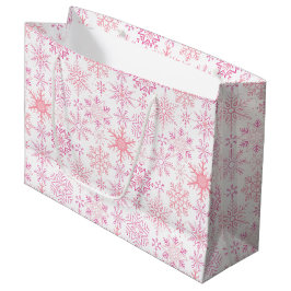 Sacola Para Presentes Grande Padrão Floco de Neve Rosa