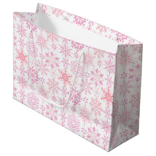 Sacola Para Presentes Grande Padrão Floco de Neve Rosa