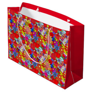 Sacola Para Presentes Grande Padrão Floral Amarelo Azul Roxo Vermelho Verde