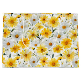 Sacola Para Presentes Grande Padrão Floral Amarelo Suave Aquarela Margarida Bra