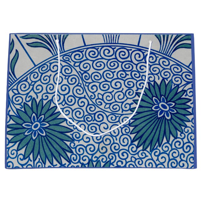 SACOLA PARA PRESENTES GRANDE PADRÃO FLORAL AZUL DE PRESENTE DE ARTE CHINESA (Frente)