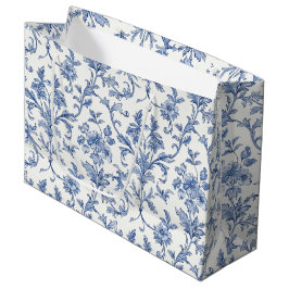 Sacola Para Presentes Grande Padrão Floral Azul Toile de Jouy Francês Country