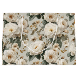Sacola Para Presentes Grande Padrão Floral Bege Rosa Branco Suave 