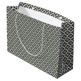 Sacola Para Presentes Grande Padrão Floral Branco e Preto Sem Olho