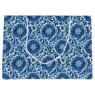 Sacola Para Presentes Grande Padrão Floral Chinês Azul