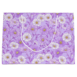 Sacola Para Presentes Grande Padrão Floral Creme de Margarida Lilás Delicado
