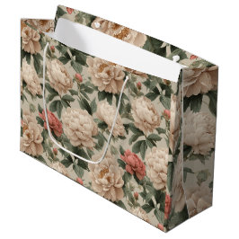 Sacola Para Presentes Grande Padrão Floral Creme Peônia Bege Vintage