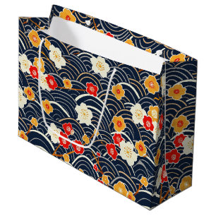 Sacola Para Presentes Grande Padrão Floral de Ameixa em Flor Onda Japonesa Mari