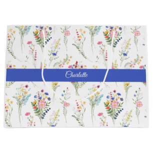 Sacola Para Presentes Grande Padrão Floral de Aquarela de Flor Silvestre
