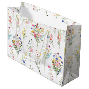 Sacola Para Presentes Grande Padrão Floral de Aquarela de Flores Silvestres