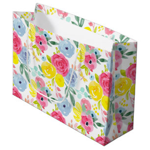 Sacola Para Presentes Grande Padrão Floral de Coloração d'água Brilhante