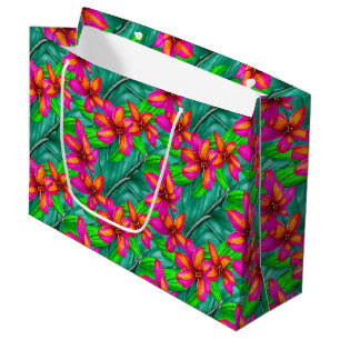 Sacola Para Presentes Grande Padrão Floral de Paraíso Tropical