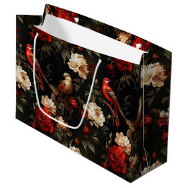 Sacola Para Presentes Grande Padrão Floral de Pássaros Fantasia de Natal Vintag