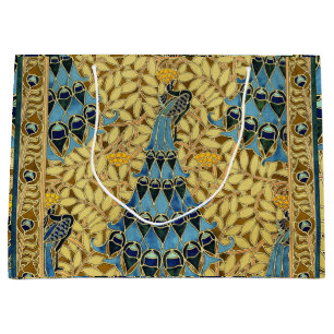 Sacola Para Presentes Grande Padrão Floral de Pavão Azul Art Nouveau Antigo