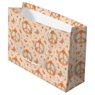 Sacola Para Presentes Grande Padrão Floral de Paz Laranja