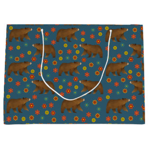 Sacola Para Presentes Grande Padrão Floral de Urso
