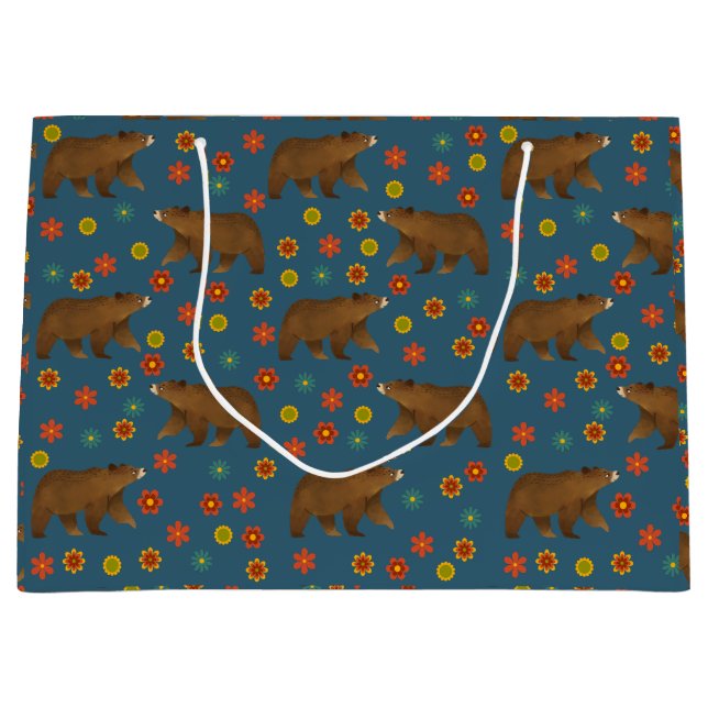 Sacola Para Presentes Grande Padrão Floral de Urso (Frente)