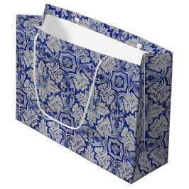 Sacola Para Presentes Grande Padrão Floral de Vintagem do Mediterrâneo Azul e B