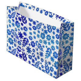 Sacola Para Presentes Grande Padrão Floral Desenhado da Mão Azul na China
