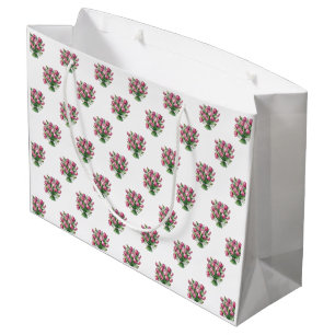 Sacola Para Presentes Grande Padrão Floral do Buquê de Tulipas de Aquarela