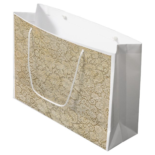 Sacola Para Presentes Grande Padrão Floral do Crochet Lace antigo + suas ideias (Frente inclinada)