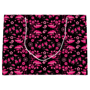 Sacola Para Presentes Grande Padrão Floral Escandinavo Rosa Moderno