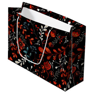 Sacola Para Presentes Grande Padrão floral intricado com dourado e branco grand