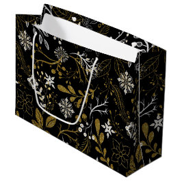 Sacola Para Presentes Grande Padrão floral intrincado com dourado e branco 