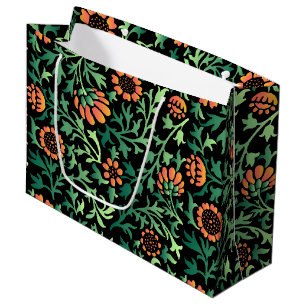 Sacola Para Presentes Grande Padrão Floral Intrincado com Folhas Verdes