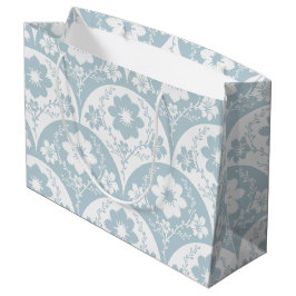 Sacola Para Presentes Grande Padrão Floral Japonês em Azul Suave e Branco