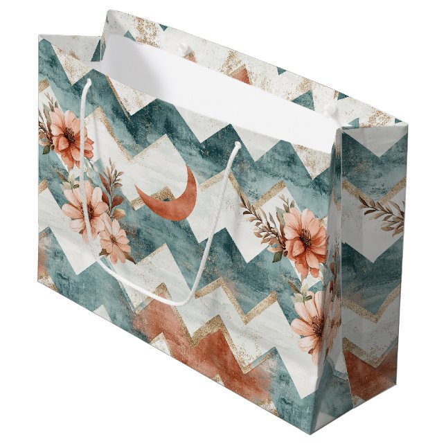 Sacola Para Presentes Grande Padrão Floral Lua Rústica Chevron (Frente inclinada)