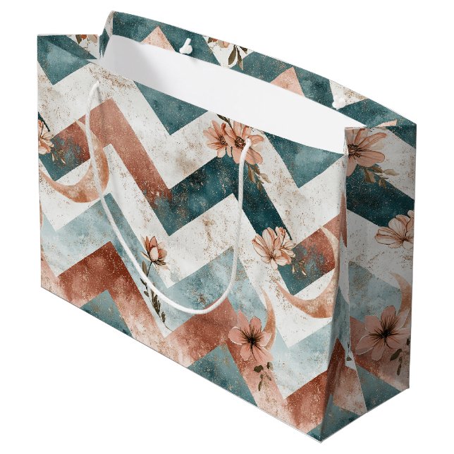 Sacola Para Presentes Grande Padrão Floral Lua Rústica Chevron (5) (Verso inclinado)