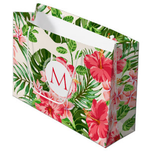 Sacola Para Presentes Grande Padrão Floral Red Hibiscus Monograma L Gift Bag