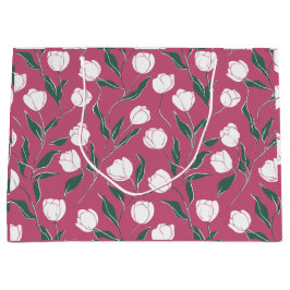 Sacola Para Presentes Grande Padrão Floral Rosa Moderno Tulipa Branca