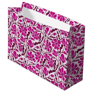 Sacola Para Presentes Grande Padrão Floral Seamless Magenta Moderno de Meados d